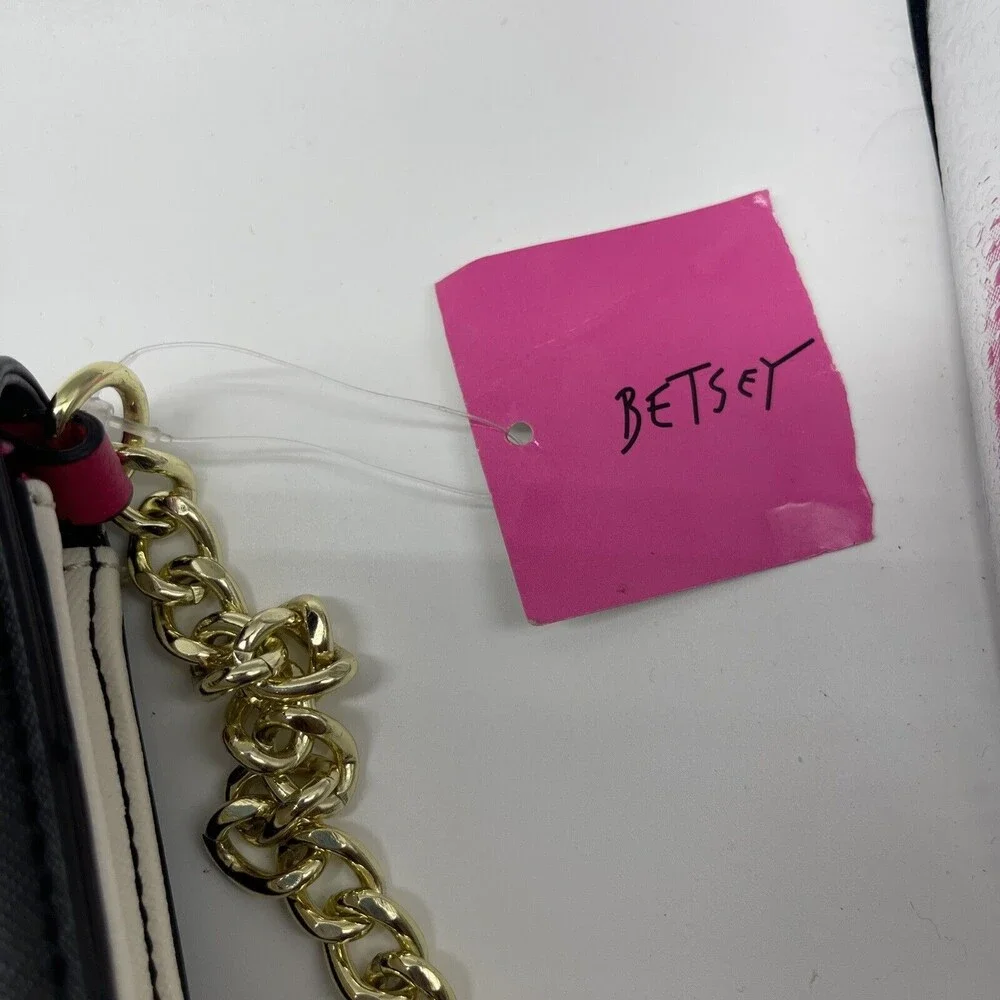 Betsey Johnson Pink Striped Heart Flap Crossbody Bag New